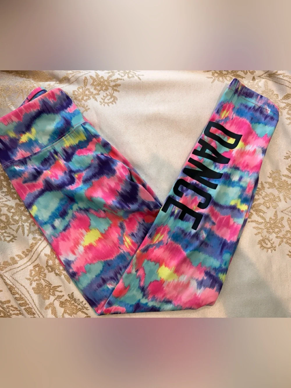 Justice Girls' Multicolor Tie-Dye Active Leggings with 'DANCE' Print 10
